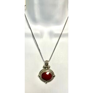 Vintage Taxco Mexico 925 Sterling Silver Red Jasper Statement Pendant Necklace